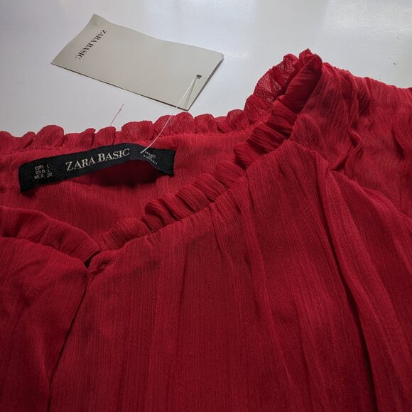 ZARA Basic NWT PLEATED BLOUSE Sz L lined mini ruffles 3/4 SLVES FORMAL ROMANCE - Picture 4 of 15